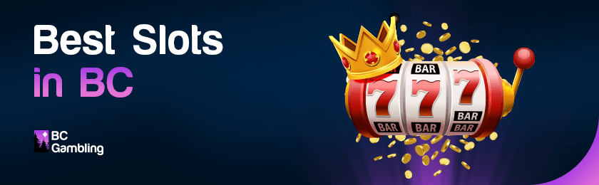 A slot reels with a crown and lot of gold coins for the best online slots in Canada
