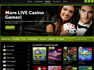 ComeOn Casino website screenshot