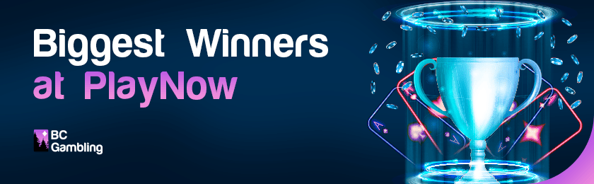 A shiny winner trophy with transparent casino cards and chips for the biggest winners at PlayNow