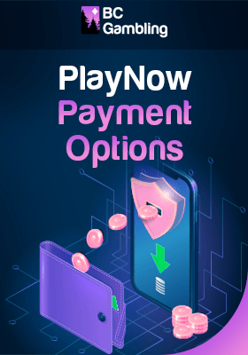 Some coins are being transferred from a mobile phone to a wallet for different PlayNow payment options