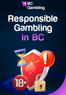 A lock pad, hourglass, and 18+ sign with a security logo for responsible gambling at online casinos in BC