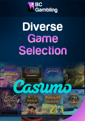 Casumo Casino gaming library with their logo for different game options