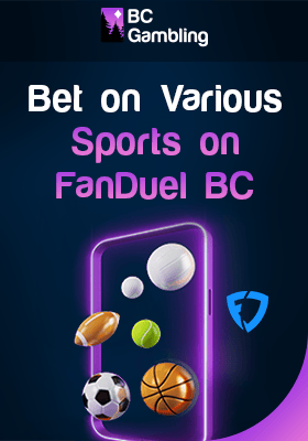 Different sports balls on a transparent mobile phone for betting on sports on FanDuel BC