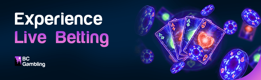 Glowing cards and chips for experience live betting