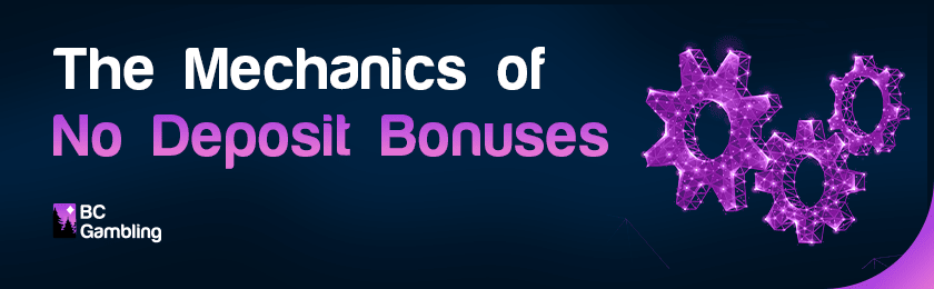 A few gear icons for the mechanics of no-deposit bonuses
