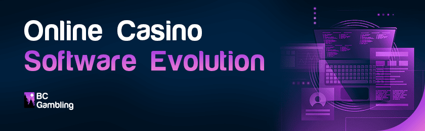 Laptop and multiple screens for online casino software evolution