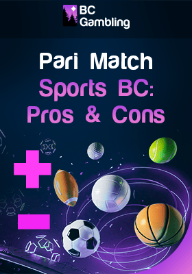 Plus and minus sign and balls for various sports for Pari Match sports BC pros and cons