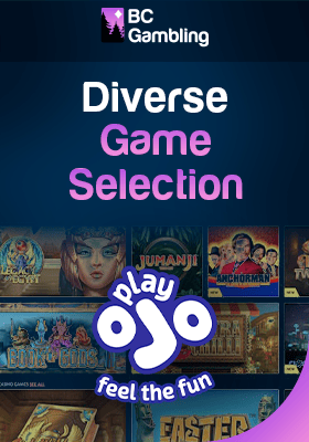 PlayOjo Casino gaming library with their logo for different game options