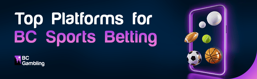 Different sports balls on a transparent mobile phone for top platforms for BC sports betting