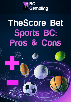 Plus and minus sign and balls for various sports for The Score Bet sports BC pros and cons