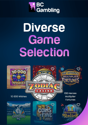 Zodiac Casino gaming library with their logo for different game selection